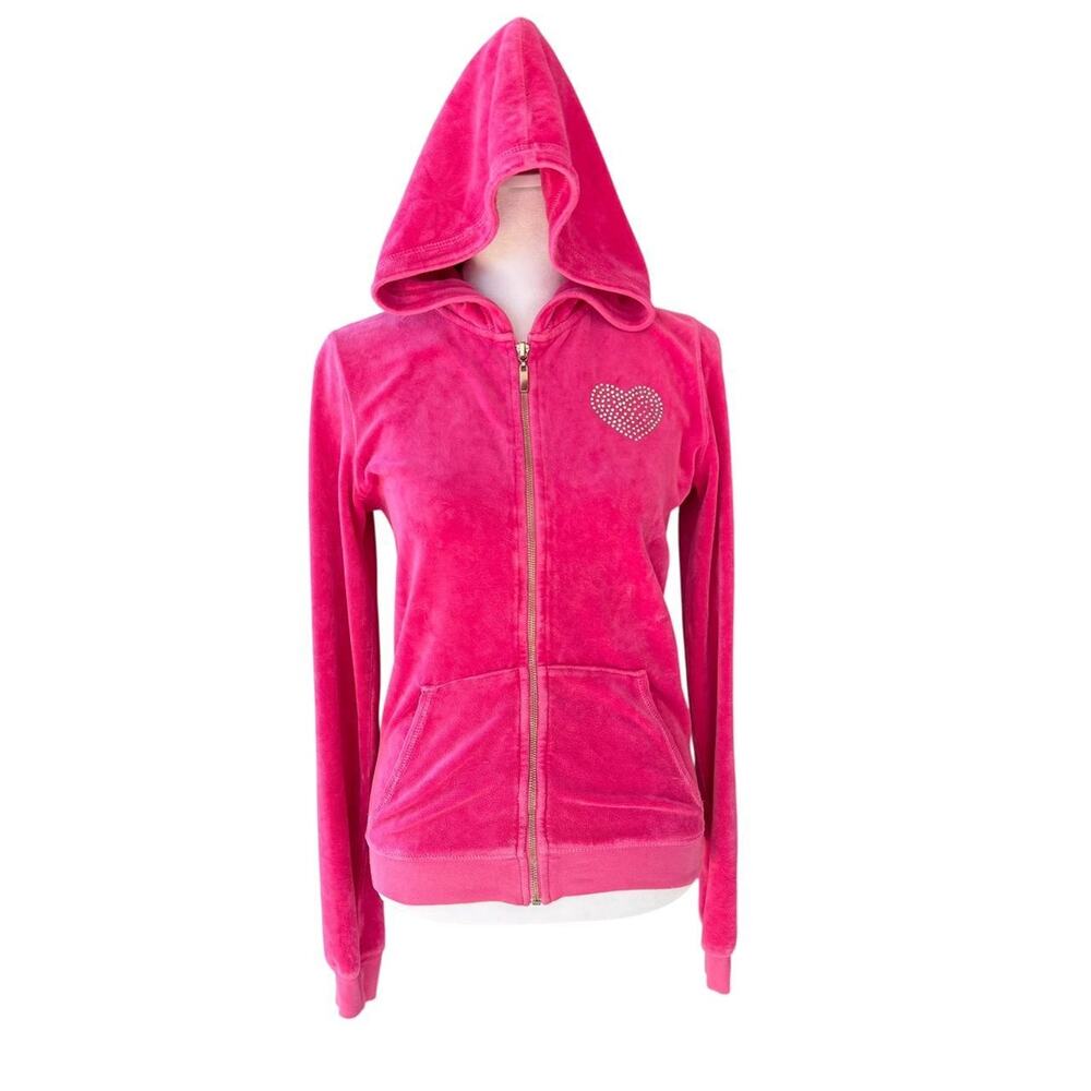 Vintage Ankh Y2K Hoodie Pink Velour Rhinestone Track Jacket Zip Up USA Bling - Picture 3 of 11